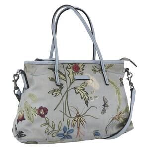 GUCCI Botanical Tote Bag Canvas 2way Blue Silver 353440 Auth BA9018